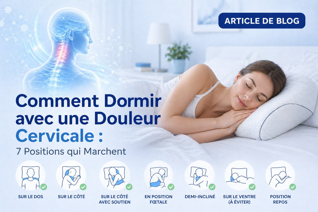 Personne dormant paisiblement sur le côté avec un oreiller cervical à mémoire de forme alignant la nuque