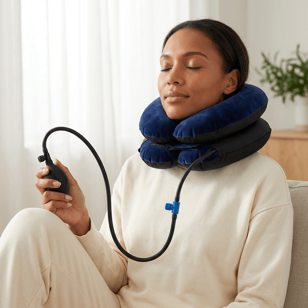 Collier cervical gonflable AirNeck avec pompe manuelle et 3 chambres d'air