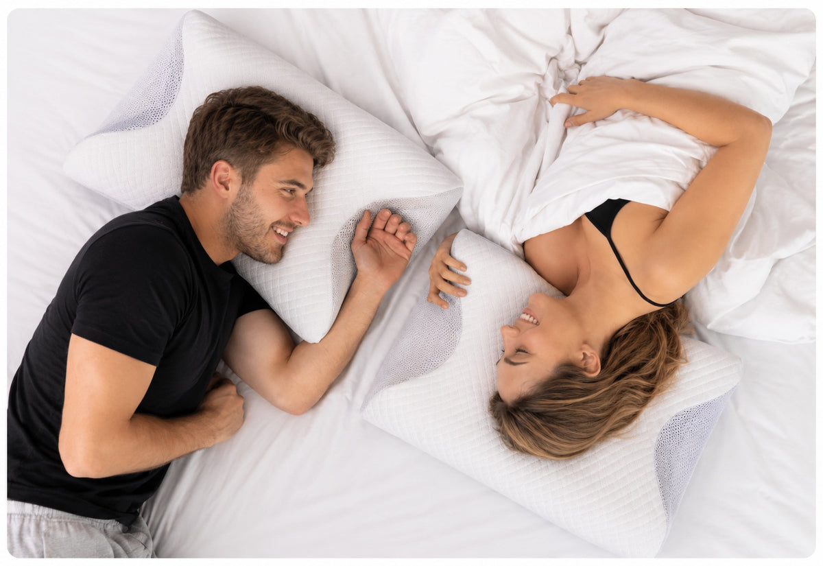 Couple dormant avec oreiller ergonomique cervical CerviCalme