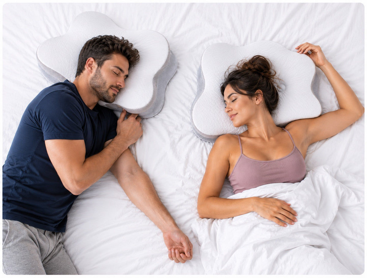 Couple dormant avec oreiller ergonomique cervical CerviCalme